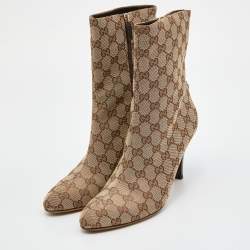 Pre Owned Gucci Beige/Brown GG Canvas Ankle Booties Size 39.5