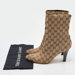 Pre Owned Gucci Beige/Brown GG Canvas Ankle Booties Size 39.5