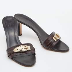 Gucci Brown Guccissima Leather Buckle Detail Slide Sandals Size 37