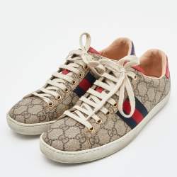 Gucci Beige/Brown GG Supreme Canvas Ace Sneakers Size 37