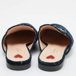 Gucci Blue/Gold GG Velvet Princetown Flat Mules Size 38