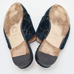 Gucci Blue/Gold GG Velvet Princetown Flat Mules Size 38