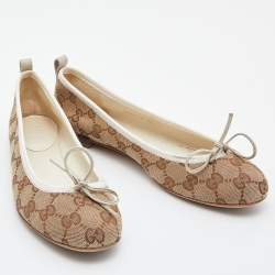 Gucci Beige GG Canvas Bow Detail Ballet Flats Size 36