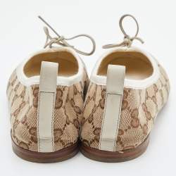 Gucci Beige GG Canvas Bow Detail Ballet Flats Size 36