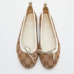 Gucci Beige GG Canvas Bow Detail Ballet Flats Size 36