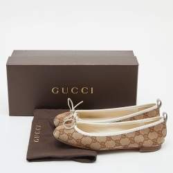 Gucci Beige GG Canvas Bow Detail Ballet Flats Size 36
