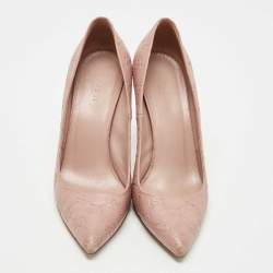 Pre Owned Gucci Pink Guccissima Leather Horsebit Heel Pumps Size 39.5