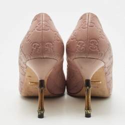 Pre Owned Gucci Pink Guccissima Leather Horsebit Heel Pumps Size 39.5
