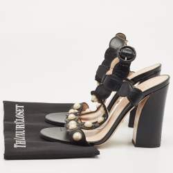 Gucci Black Leather Faux Pearl Willow T-Strap Sandals Size 39