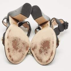 Gucci Black Leather Faux Pearl Willow T-Strap Sandals Size 39