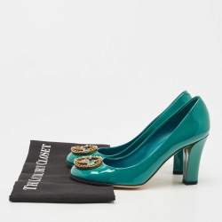 Gucci Green Patent Leather Studded Interlocking G Pumps Size 36