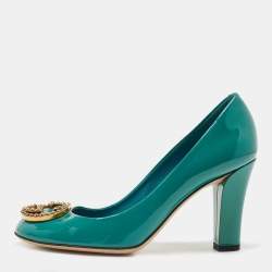 Gucci Green Patent Leather Studded Interlocking G Pumps Size 36