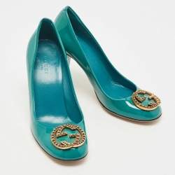 Gucci Green Patent Leather Studded Interlocking G Pumps Size 36