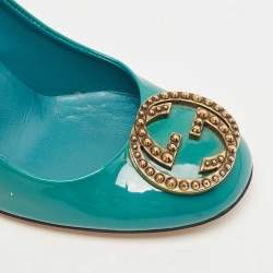 Gucci Green Patent Leather Studded Interlocking G Pumps Size 36