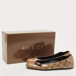 Pre Owned Gucci Beige GG Canvas Round Toe Ballet Flats Size 37.5