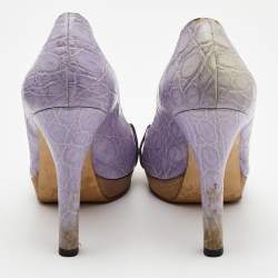 Gucci Light Purple Crocodile Leathe Open Toe Horsebit Pumps Size 39