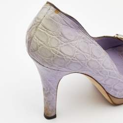 Gucci Light Purple Crocodile Leathe Open Toe Horsebit Pumps Size 39