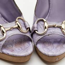 Gucci Light Purple Crocodile Leathe Open Toe Horsebit Pumps Size 39