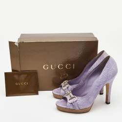 Gucci Light Purple Crocodile Leathe Open Toe Horsebit Pumps Size 39