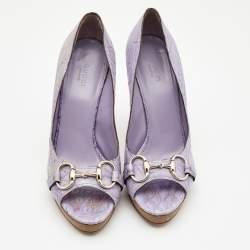 Gucci Light Purple Crocodile Leathe Open Toe Horsebit Pumps Size 39