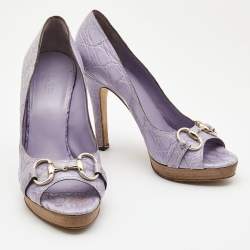 Gucci Light Purple Crocodile Leathe Open Toe Horsebit Pumps Size 39