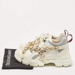 Gucci Off White Leather and Mesh Flashtrek Chunky Sneakers Size 40
