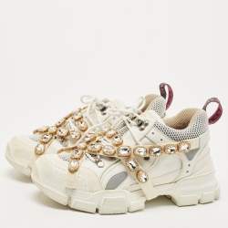 Gucci Off White Leather and Mesh Flashtrek Chunky Sneakers Size 40
