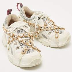 Gucci Off White Leather and Mesh Flashtrek Chunky Sneakers Size 40