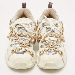 Gucci Off White Leather and Mesh Flashtrek Chunky Sneakers Size 40