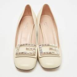 Pre Owned Gucci Cream Leather Crystal G Pumps Size 36