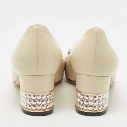 Pre Owned Gucci Cream Leather Crystal G Pumps Size 36
