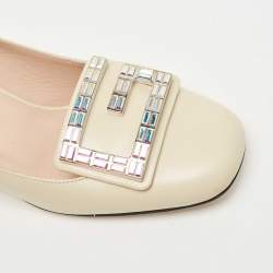 Pre Owned Gucci Cream Leather Crystal G Pumps Size 36