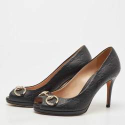 Pre Owned Gucci Black Guccissima Leather New Hollywood Platform Pumps Size 37