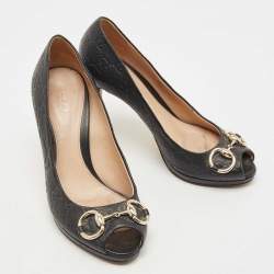 Pre Owned Gucci Black Guccissima Leather New Hollywood Platform Pumps Size 37