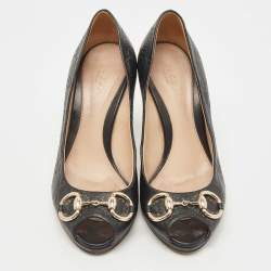 Pre Owned Gucci Black Guccissima Leather New Hollywood Platform Pumps Size 37