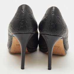 Pre Owned Gucci Black Guccissima Leather New Hollywood Platform Pumps Size 37