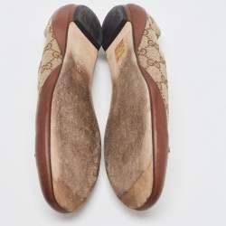 Pre Owned Gucci Brown/Beige GG Canvas and Leather Horsebit Ballet Flats Size 38