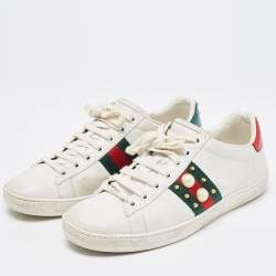 Gucci White Leather Web Ace Low Top Sneakers Size 37.5