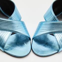 Gucci Metallic Leather Criss Cross Slide Sandals Size 38
