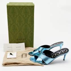 Gucci Metallic Leather Criss Cross Slide Sandals Size 38