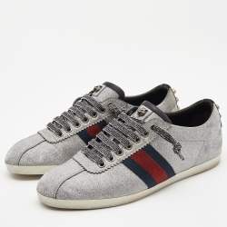 Gucci Silver Glitter Bambi Low Top Sneakers Size 38