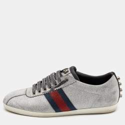 Gucci Silver Glitter Bambi Low Top Sneakers Size 38
