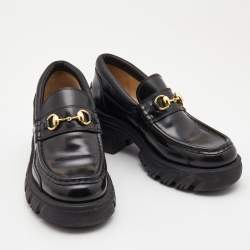 Pre Owned Gucci Black Leather Romance Horsebit Loafers Size 38