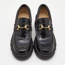 Pre Owned Gucci Black Leather Romance Horsebit Loafers Size 38