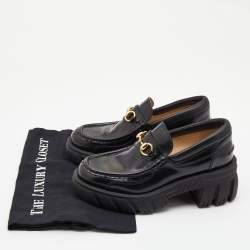 Pre Owned Gucci Black Leather Romance Horsebit Loafers Size 38