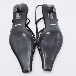 Pre Owned Gucci  Black Mesh And Suede GG Logo Accents Slingback Pumps Size 39