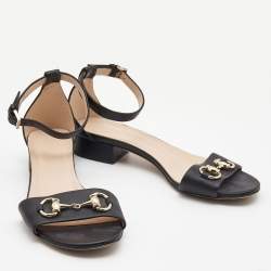 Gucci Black Leather Horsebit Ankle Strap Sandals Size 37