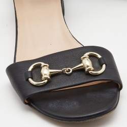 Gucci Black Leather Horsebit Ankle Strap Sandals Size 37