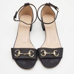 Gucci Black Leather Horsebit Ankle Strap Sandals Size 37