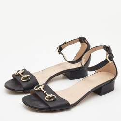 Gucci Black Leather Horsebit Ankle Strap Sandals Size 37
